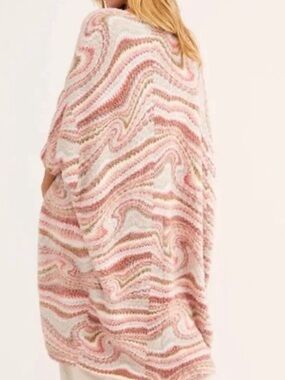 Free People Pink, White & Brown Striped Open Cardigan
